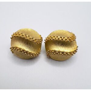 Trifari Signed Gold Tone Round Cage-back Clip-on Earrings